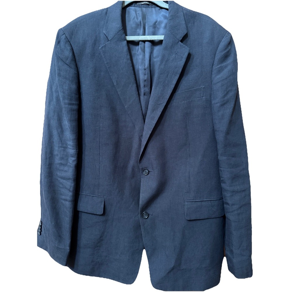 Nordstrom Men's Navy Blue Blazer 100% Linen Ormezzano Fabric Size 44L Long